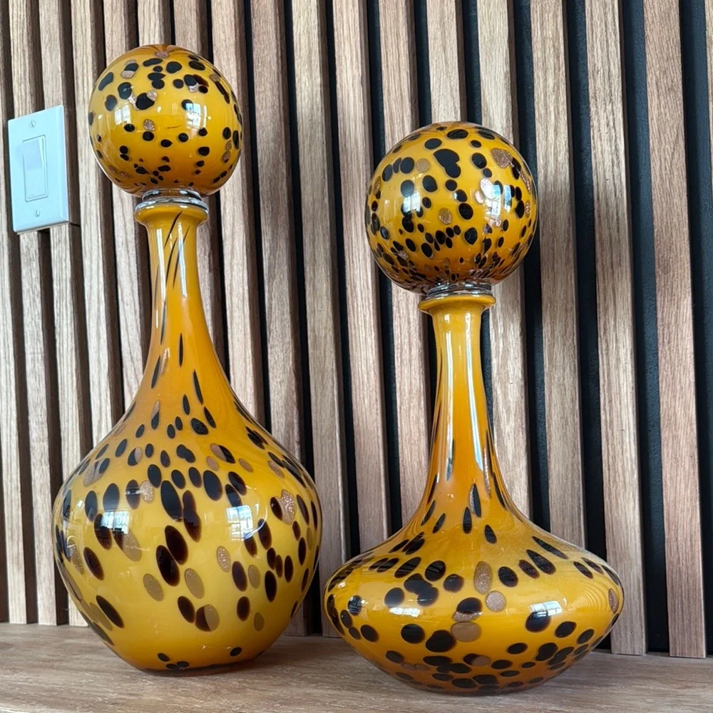 Elegant Amber and Black Glass Vases